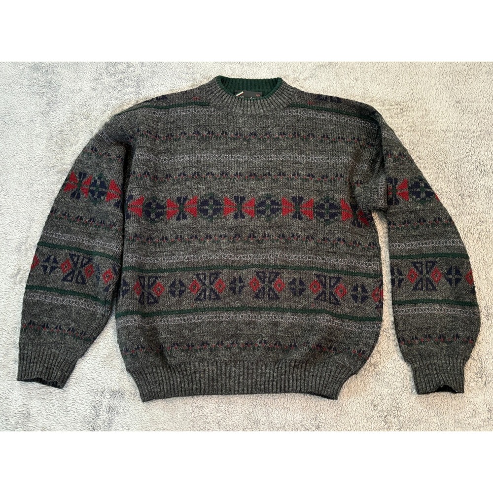 Vintage Gian Alberto Sweater Mens XL Gray Pattern Ski Lodge Grandpa Cosby